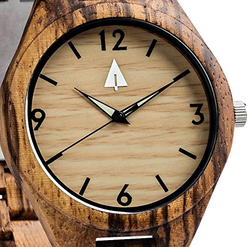 Treehut Men's Zebrawood Wooden Watch with All Zebrawood Wood Strap Quartz Ana...