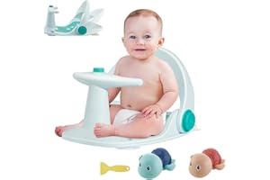 TUYEDOQE Baby Bath Seat, Infant Baby Bath Tubs Seat, Baby Bathtub Seat for Sit-Up 4 Suction Cups Stability Adjustable Backrest Support with 3 Turtle Bath Toys (Blue#2)
