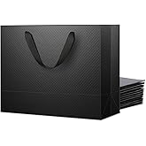 MALICPLUS 12 Large Gift Bags 13x5x10 Inches, Matte Black Large Gift Bags with Handles for Thanksgiving Day and All Occasions (Lattice Texture Finish)