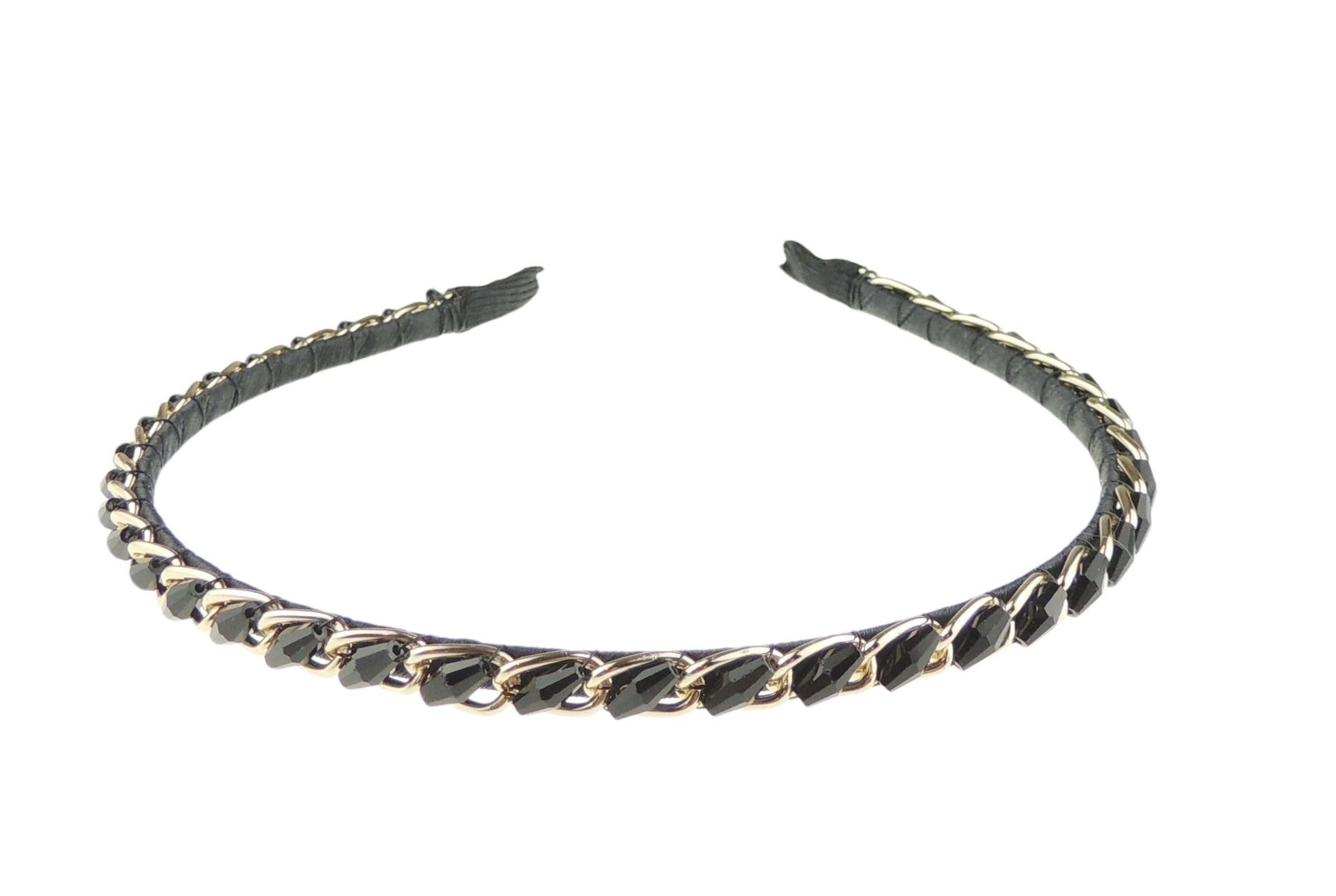 Womens Girls Sparkly Crystal Rhinestone Encrusted Sparkly Narrow 1cm Wedding Formal Occasion Bridesmaid Christmas Birthday Pageant Evening Bridal Party Formal Alice Band Hairband Headband (Black)