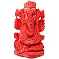 Hijet Red Coral Carved Ganesha Moonga Ganesha Statue 2" Long for Chakra Balancing Meditation Yoga Reiki Gemstone Spiritual Energized Positive Mental Peace Prosperity