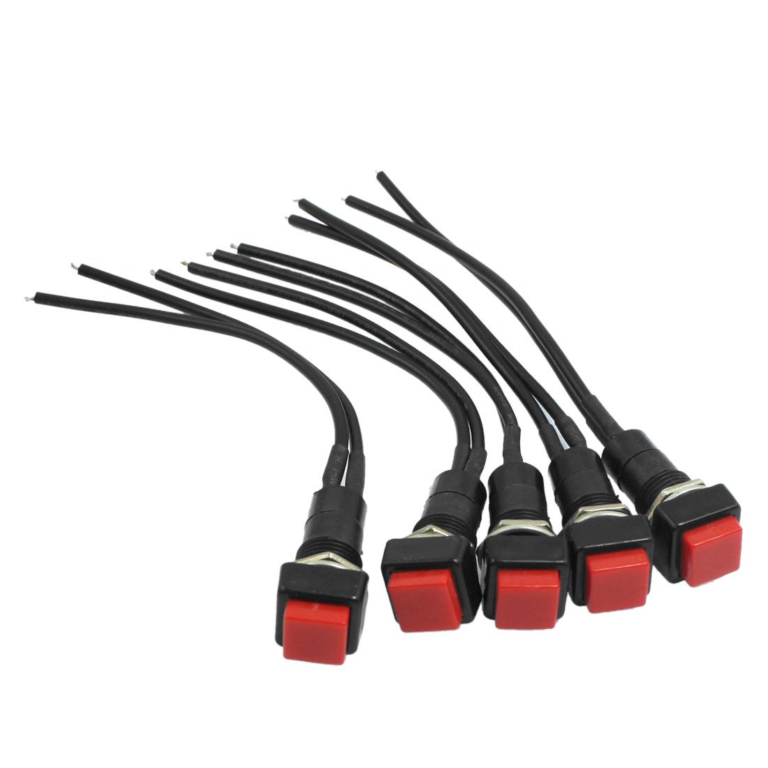 sourcingmap 5Pcs 10mm Red Square Wired Horn NO Momentary Push Button Switch AC 250V 3A
