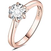 JewelryPalace Classic 0.5-2ct Round Cut Moissanite Solitaire Engagement Rings for Women, 14K White Yellow Rose Gold Plated 925 Sterling Silver Promise Ring, Simulated Diamond Anniversary Rings D-F VVS