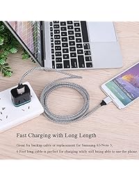 besgoods Super Speed 6 ft largo   Cuerda Cable USB 3.0   a-male a Micro-B Cable de datos trenzada para Samsung Galaxy S5, Note 3, Disco duro externo y más   negro, Blanco, blanco 6 patas