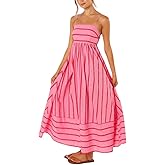 yoeasy Women's Striped Spaghetti Strap Cutout Maxi Dress Sleeveless Backless Flowy Swing Long Dress