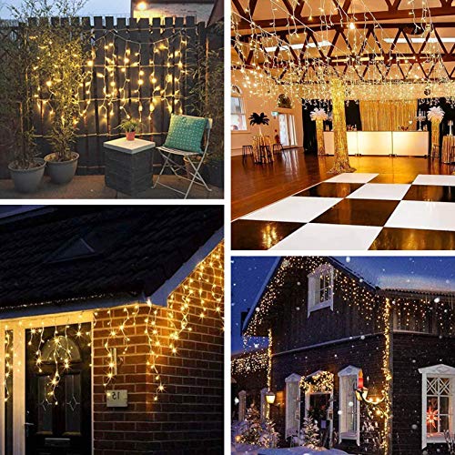 Icicle Lights, Christmas Fairy Hanging Lights 306 LED, 8 Modes Window Curtain Lights Outdoor, Falling Lights for Wedding Party Garden Home Bedroom Indoor/Outdoor Decoration (Warm White)