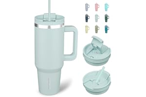 BJPKPK 40 oz Insulated Tumbler With Lid And Straw Stainless Steel Tumblers Cup With Handle For Women And Men,Blue Haze