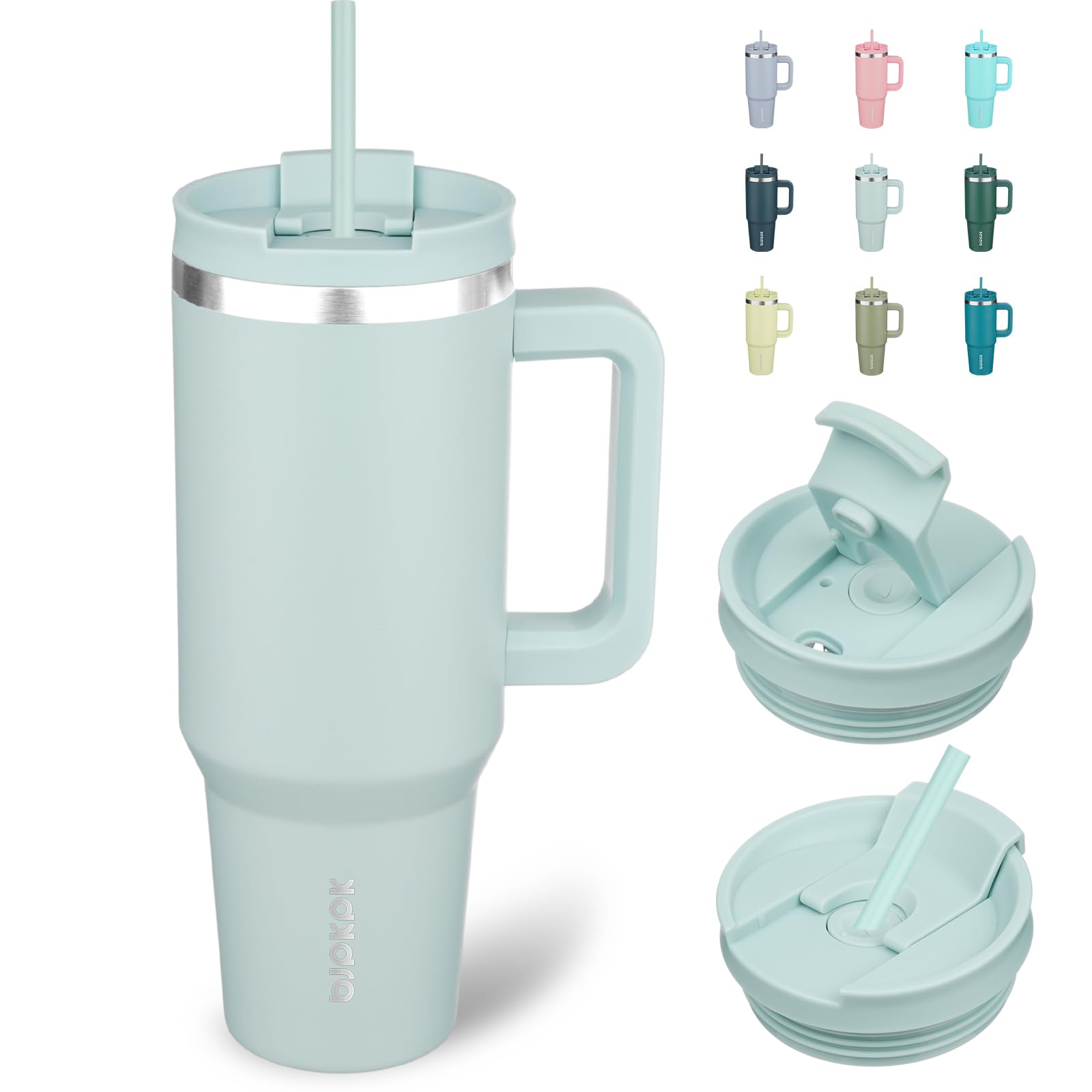 Photo 1 of BJPKPK 40 oz Insulated Tumbler With Lid And Straw Stainless Steel Tumblers Cup With Handle For Women And Men,Blue Haze