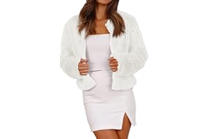 Fisoew Womens Faux Fur Coat Long Sleeve Cropped Fleece Open Front Short Jacket Outerwear