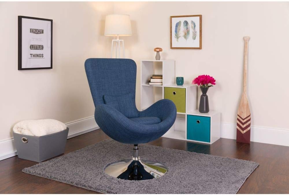 Flash Furniture Egg Series Blue Fabric Side Reception Chair