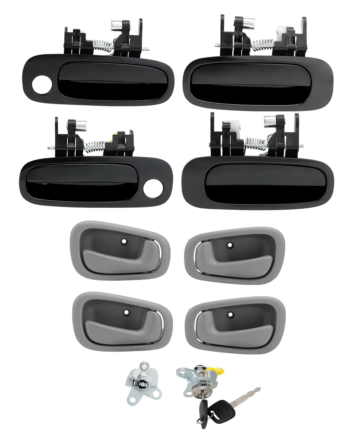 Photo 1 of Door Handle Kit, w/ Lock Cylinders & Keys, Compatible with 1998-2002 Toyota Corolla & Chevy Prizm, Interior & Exterior Front & Rear Left Driver & Right Passenger Side, OE# 77563, 80423, 79501, DL166