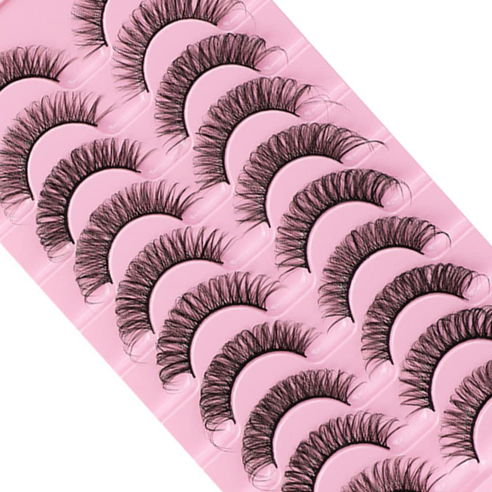 Eyelashes Russian Strip Lashes Natural Fluffy Wispy D Curly Effect Hybrid Strip Lashes Look Like Extensions 10 Pairs (D-05)