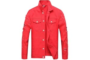 LZLER Men's Denim Jackets Distressed Destroyed Classic Vintage Slim Fit Ripped 2024 Fashion Trendy Trucker Jean Jackets