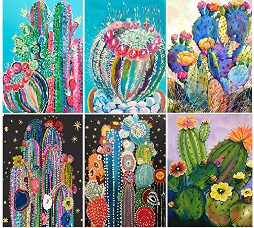 6 Sets Diamond Painting by Numbers Kits Cactus for Adult Kids 5D Full