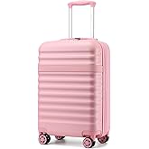 Kono Airline Approved Carry On Luggage, 22x14x9 inches, with TSA Lock, 20 Inch Expandable Lightweight Hardshell Suitcase (Pink, Suitable for 1-3 Days of Travel)