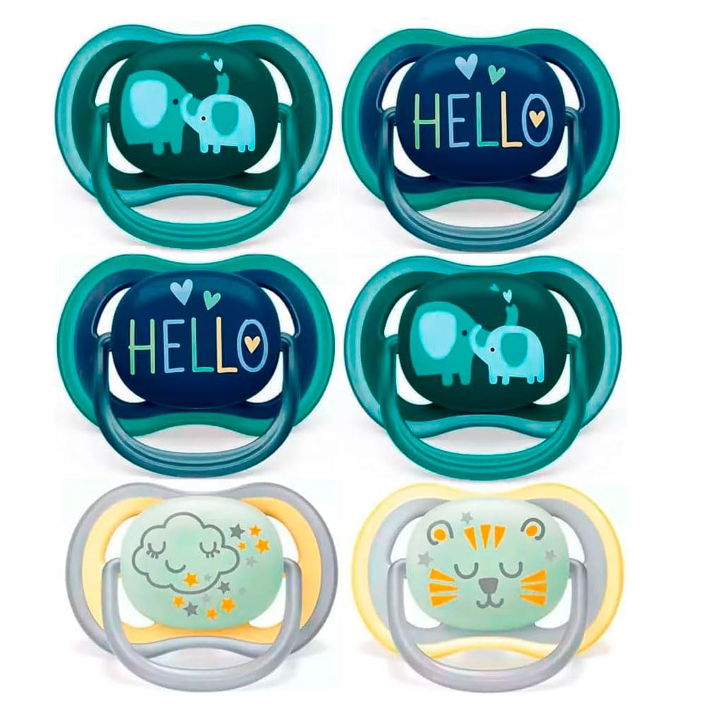 Philips Avent Ultra Air Day Night Soothers 18+ Months with Carry and Sterilising Box, 18+ Months, Pack of 6, Plain