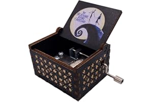 Youtang Hand Crank Music Box The Nightmare Before Christmas Laser Engraved Wood Musical Box Jack&Sally Gift for Christmas,Birthday,Valentine's Day,Mother's Day,Play This is Halloween(White-Black)