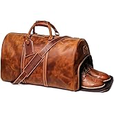 Leathfocus 24 Inch Leather Travel Weekend Luggage Bag with Ykk Zipper Mens Duffle Retro Carry on Handbag (Brown)