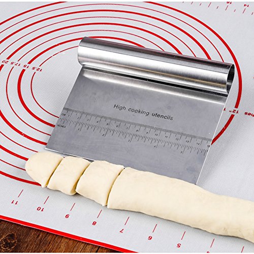 Dough Pastry Scraper Cutter Chopper Stainless Steel Mirror Polished Good Grips with Measuring Scale Multipurpose Cake, Pizza Cutter Pastry Bread Separator Scale Knife. - Thumbnail 2