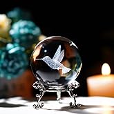 ZEERSHEE 60mm 3D Glass Laser Hummingbird Crystal Ball with Stand Hummingbird Gifts for Women Glass Ball Paperweight Decoration for Home
