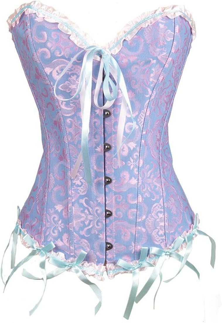 women's lacing corset top satin floral boned overbust body shaper bustier