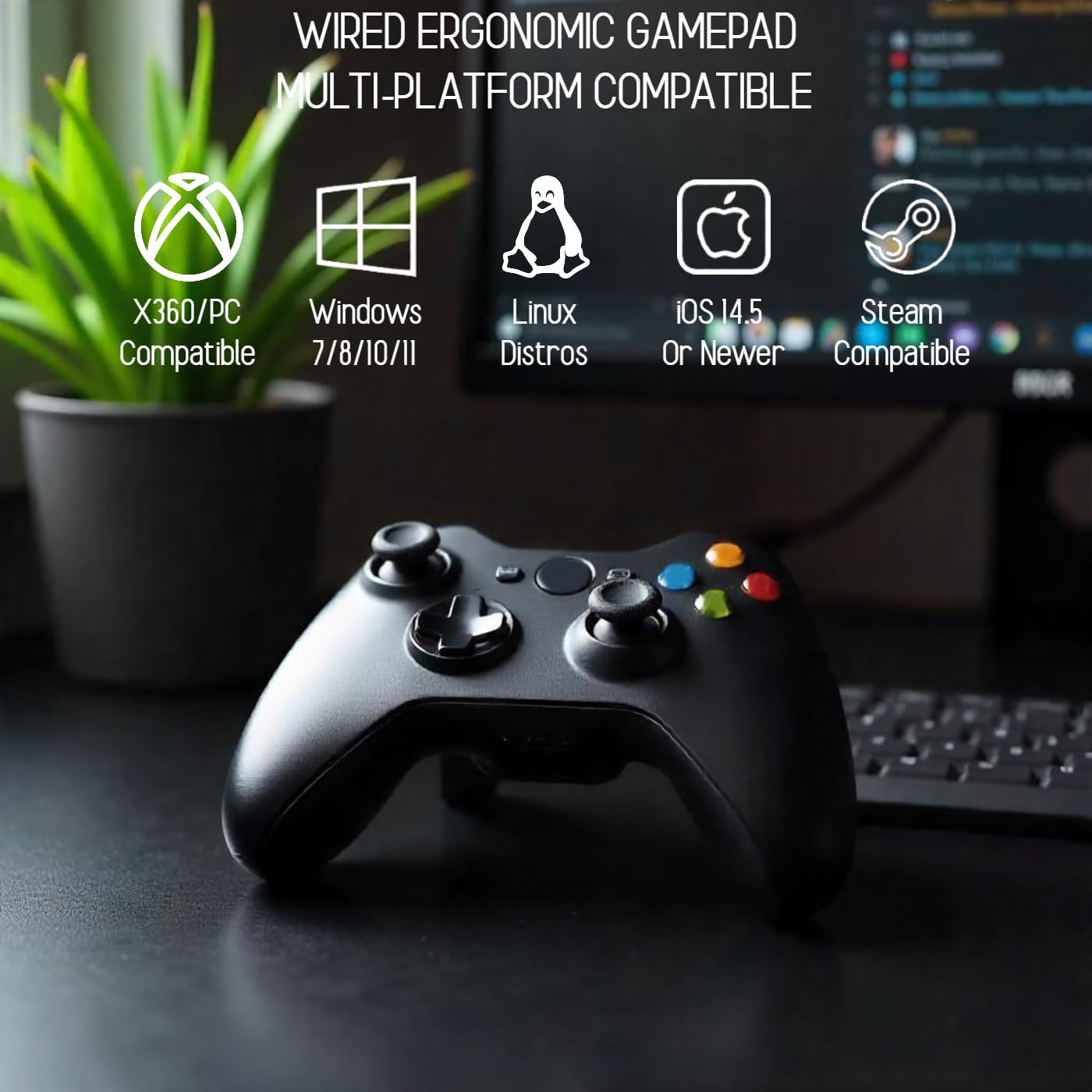 ILLOMART Wired Controller for Xbox 360 Controller for PC Windows Linux Desktop Gamepad for Laptop Gamepad for Xbox 360 Joystick for Windows 7/8/10 PC Joystick for x360 Dual Vibration