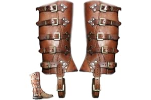 Cosplay Costume Medieval Renaissance Greaves Boots Shoes Cover Leather Leg LARP Viking Knight Costume Strap Puttees for Men W