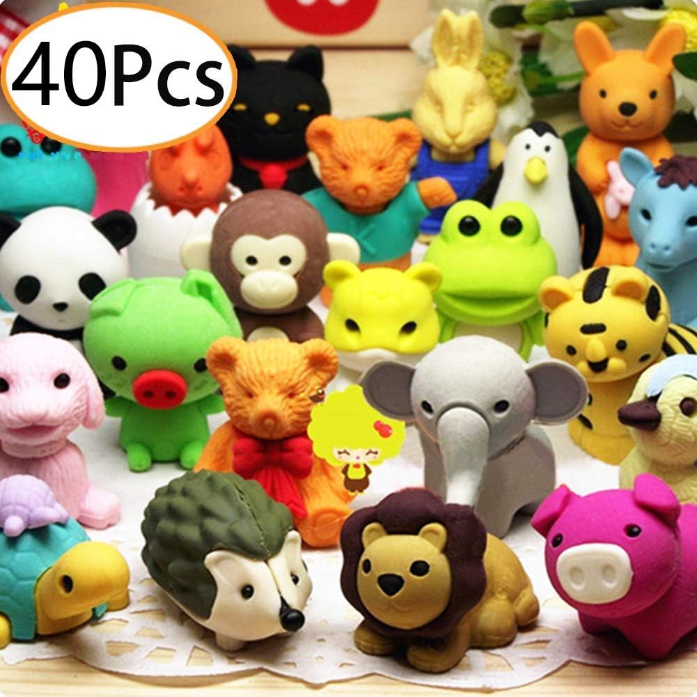 Gunkiw 40Pcs Animal Pencil Erasers Bulk Kids Japanese Come Apart Puzzle Eraser Toys for Party Favors, Classroom Prizes, Carnival Gifts and School Supplies(Random Designs)