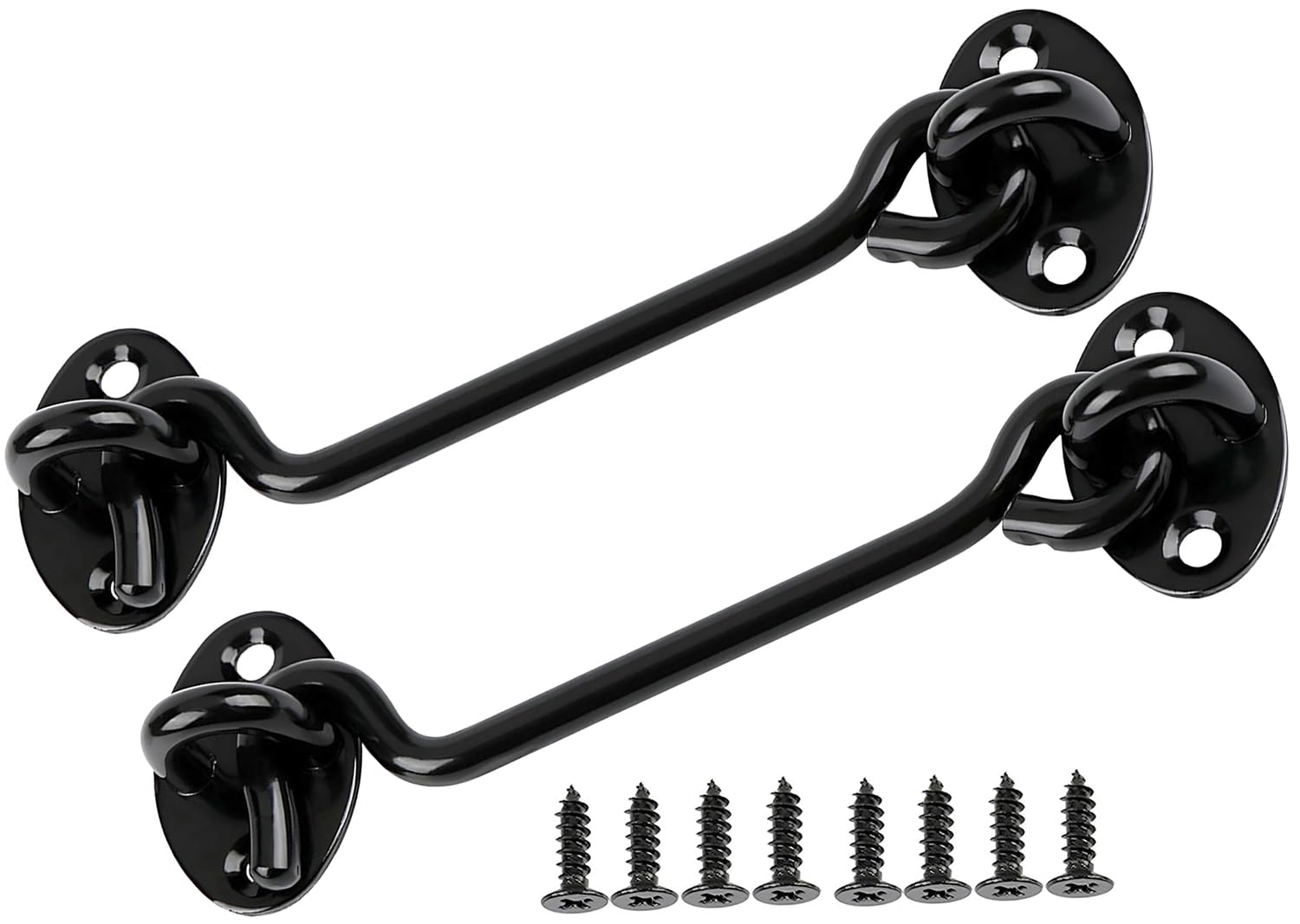 ZiYuya 2PCS Hook and Eye Latch Door Lock, Stainless Steel Gate Cabin Hook, Hook Eye Latch Door Lock Hooks Latches for French Wooden Gate Window Brace Shed Catch Hooks Black 6 Inch