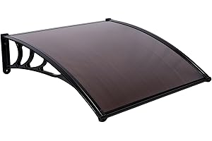 ANTSKU 40"x40" Window Awning Door Canopy Exterior, Polycarbonate Cover Awnings for Doors Entrance, Entry Door Outdoor Front Door Overhang Awning for Sun Shutter, UV, Rain and Snow Protection, Brown