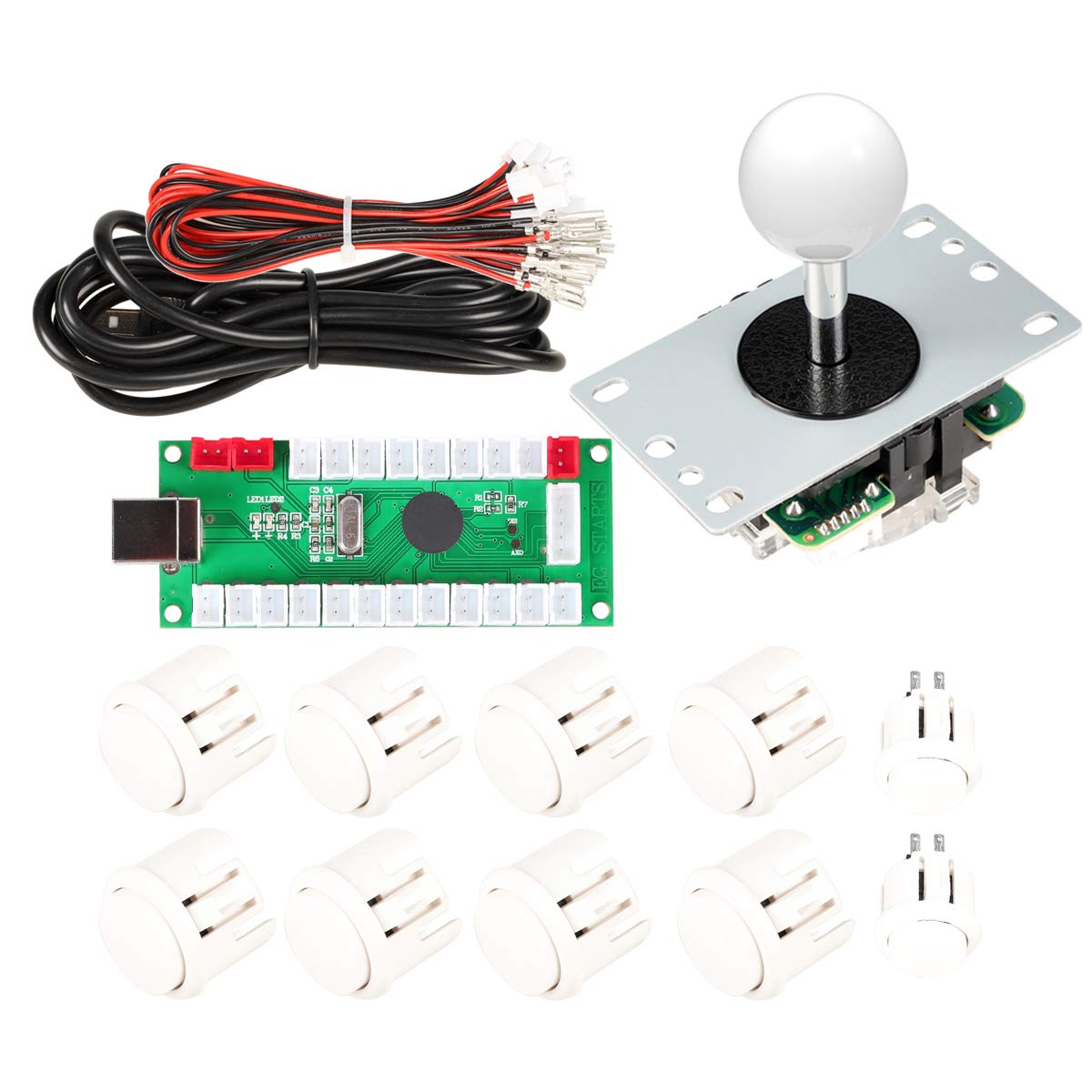 EG STARTS 1 Player Arcade DIY Kit USB Encoder to PC Arcade Joystick Buttons for USB MAME PC Game DIY & Raspberry Pi Retro Controller Parts (White)
