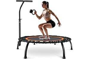 Zupapa Rebounder Trampoline for Adults with Adjustable bar Indoor Mini Small Fitness Workout Exercise Trampolines for Kids with Handle Silent Bungee Cords 40" 45" 300LBS Weight Capacity