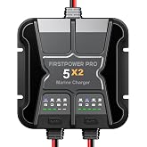 2 Bank Marine Battery Charger 5X2, 10A (5A/Bank) - 12V Boat Charger | 10A Onboard Battery Charger, Waterproof, Charged 24/7, Overcharge &amp; Temperature Protection for Lead-Acid &amp; Lithium Battery