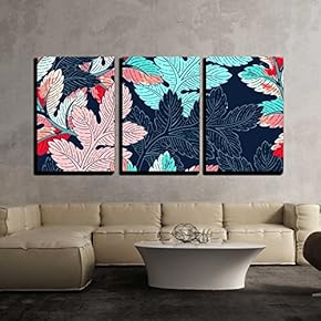 3 Piece Canvas Wall Art - Seamless Background Leaves Pattern. Decorative Backdrop - Modern Home Art Stretched and Framed Ready to Hang - 16"x24"x3 Panels