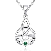 JO WISDOM 925 Sterling Silver Irish Celtic Heart Claddagh Pendant Necklace with Birthstones