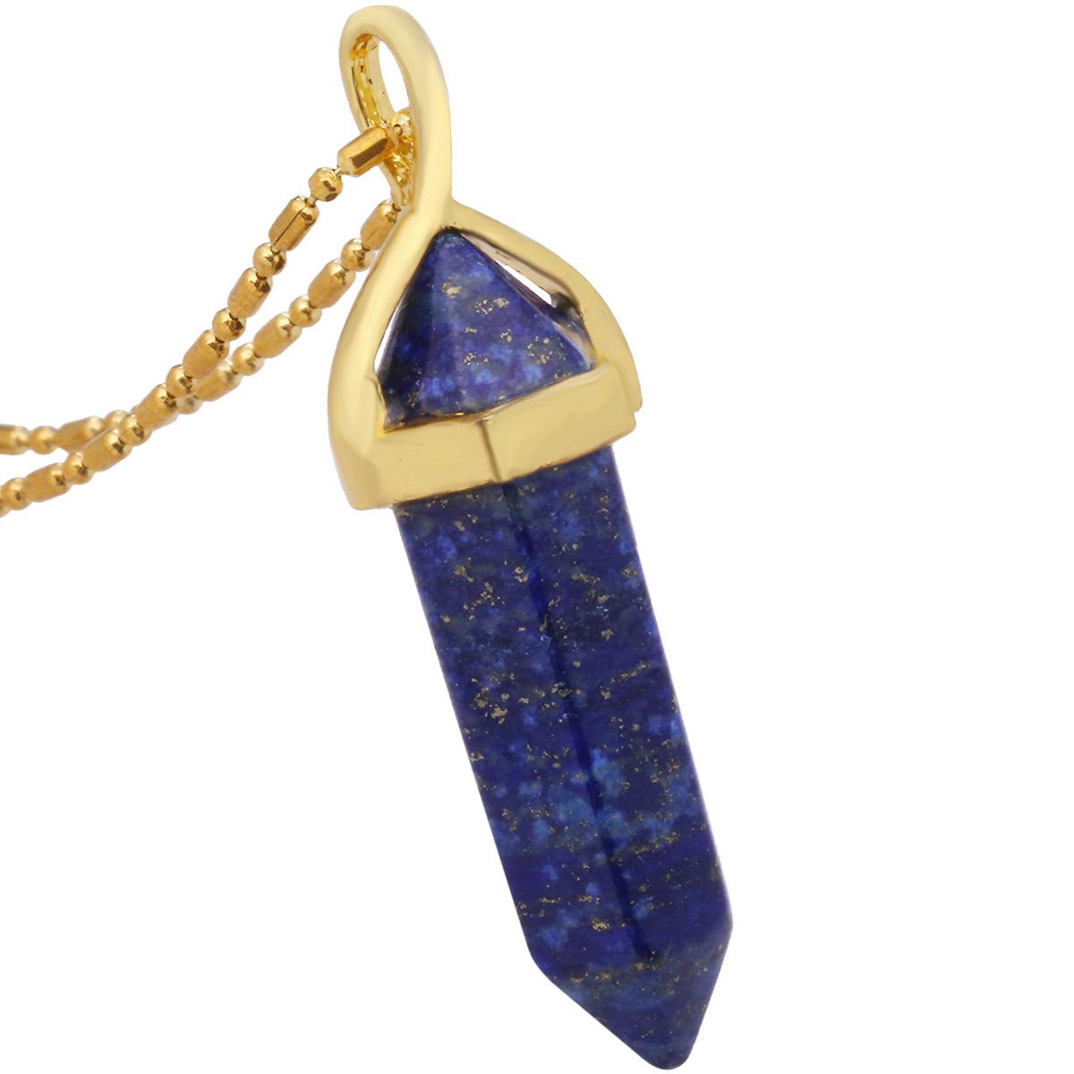 Nupuyai Protection Crystal Point Pendant Necklace for Women Men, Hexagonal Energy Healing Stone Pendant with Chain Lapis Lazuli