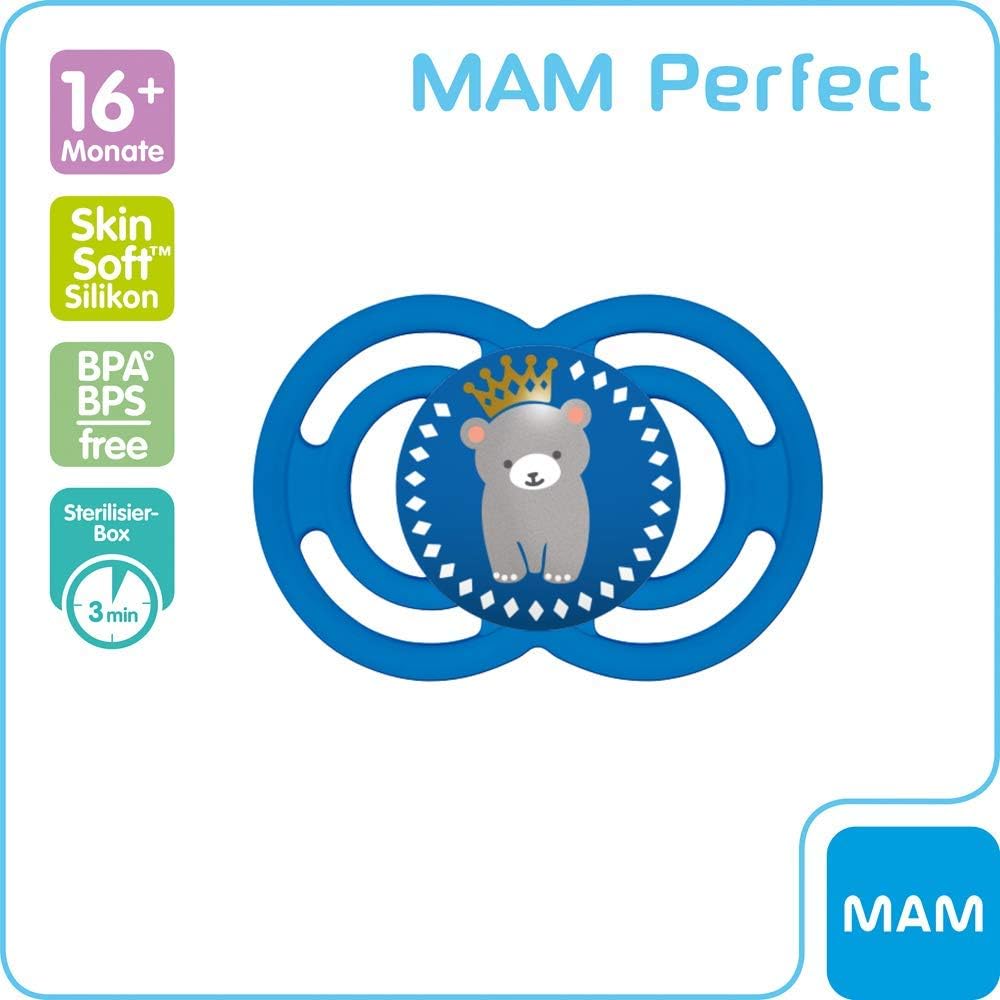 MAM Perfect Day "Skin Soft Silicone" Dummy 16+ // Set of 2 // Fairy Tale Royal Friends // Includes 2 Sterilised Transport Boxes - Image 3