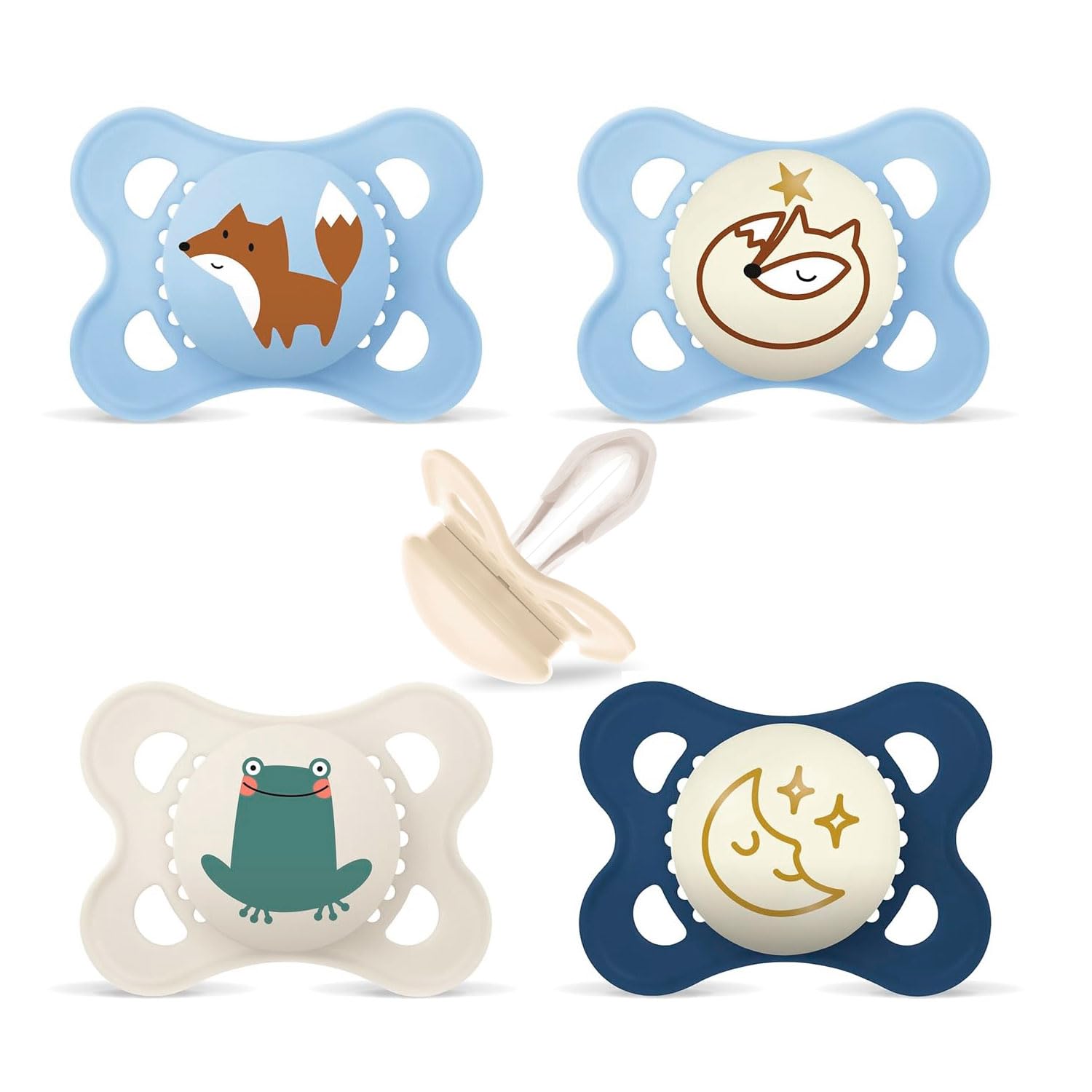 MAM Day & Night silicone pacifier 0-6 boy, set of 4 2 sterilized razor boxes.