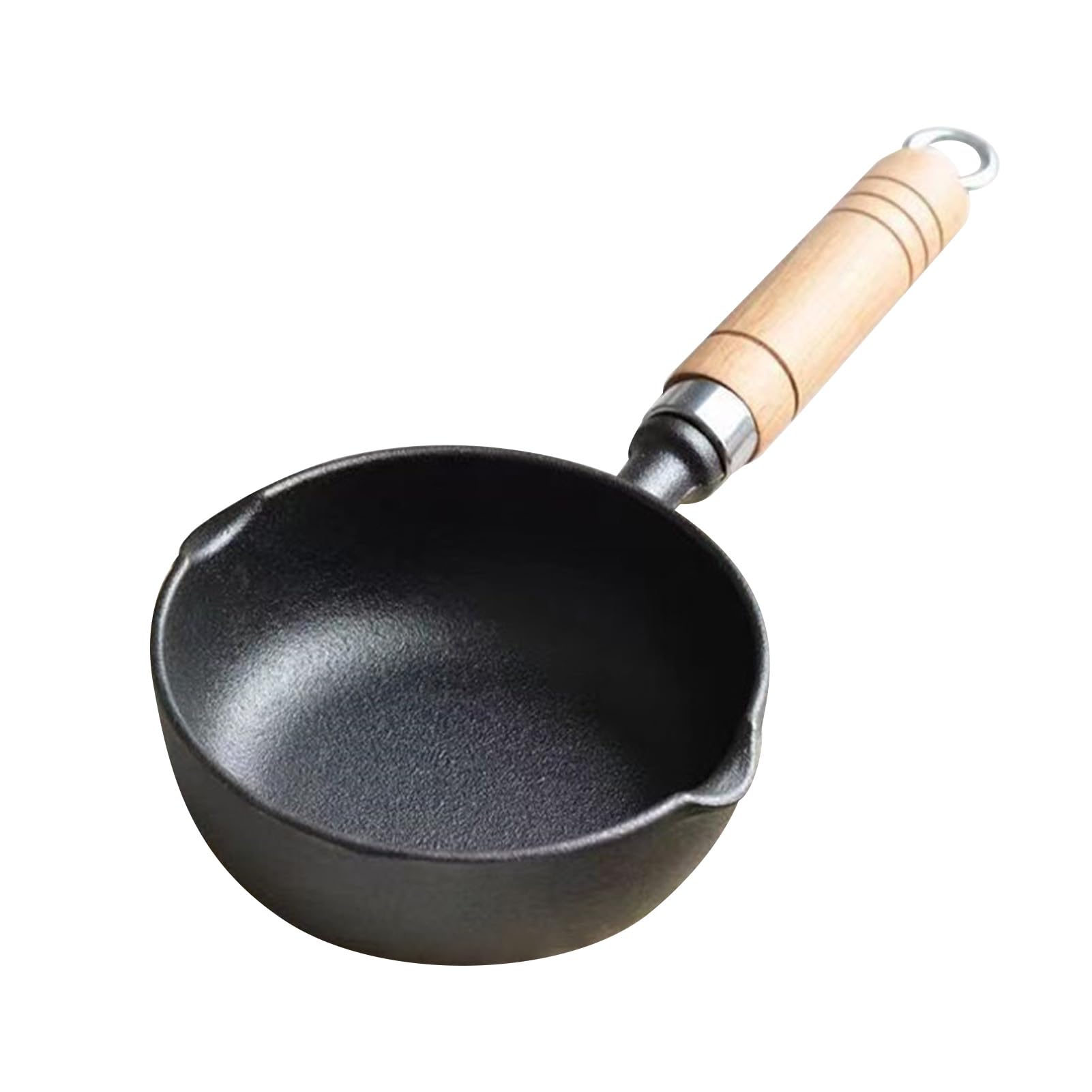 Photo 1 of Cast Iron Melting Pot, 4.3 inch Mini Egg Frying Pan Oil Heating Pan Milk Butter Warmer Pot with Wood Handle for Home Kitchen