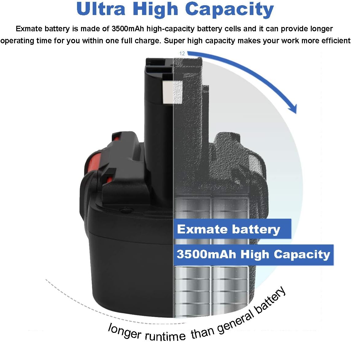 Exmate 12V 3.5Ah Ni-MH Battery for Bosch BAT043 BAT045 BAT120 PSB12VE-2 PSB 12 VE-2 PSR12VE-2 PSR1200 PSR12-2 2607335249 2607335261 - Image 4
