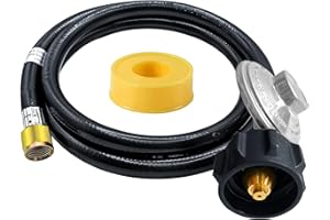Sekvira 5 Feet Propane Regulator with Hose, Universal Gas Grill Regulator and Hose for Blackstone 28''/36'' Griddle, for Weber Grill, Heater, Fire Pit Table and Most LP Gas Grills, Etc.