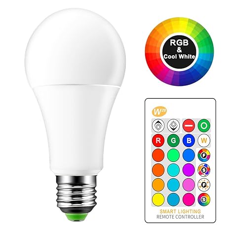 OurLeeme Farbwechsel Glühlampe Dimmbar, E27 15W RGB 16 Farbauswahl, Fernbedienung Cool White Energy Saving Glühbirne für Haus
