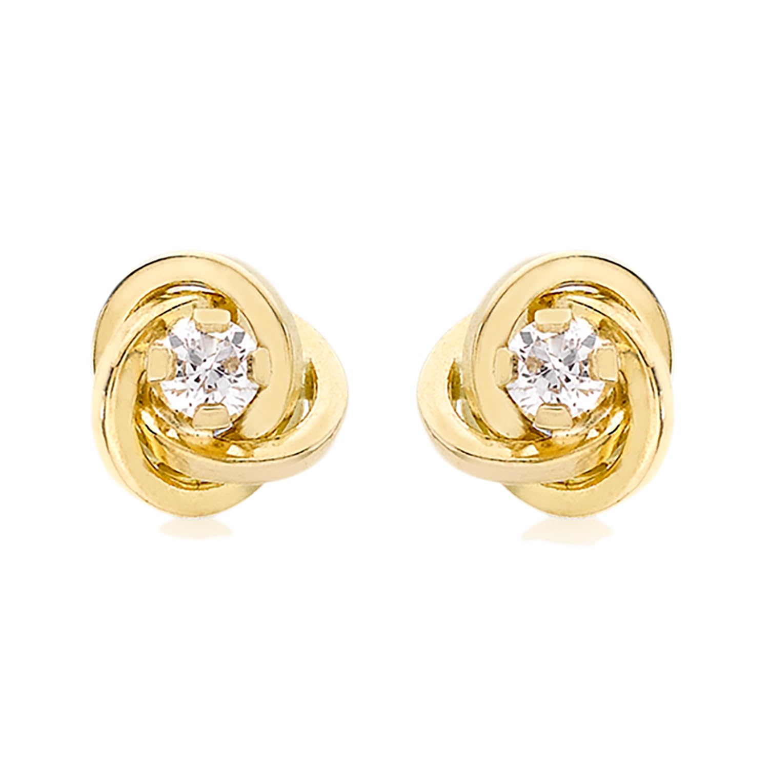 CARISSIMA Women's 18 ct Yellow Gold 2.7 mm Cubic Zirconia and 6.5 mm Knot Stud Earrings