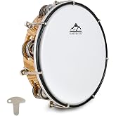 EASTROCK 8 inch Light Tambourine Adjustable drum surface Double Row Jingles | Hand Held Plastic Tambourines Percussion Musical Instrument with 6 Tuning Bolts for Beginner Professional Performer