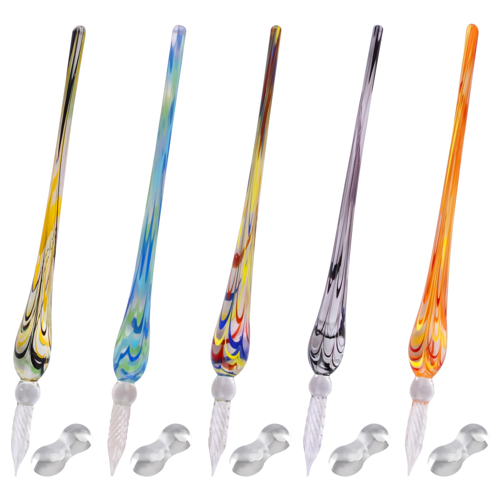 WANDIC Glass Dip Pen, 5 Pcs Crystal Glass Calligraphy Signature Pens With Pen Holder, Borosilicate Present Pen For Writing, Drawing, Signatures, Calligraphy, Gifts