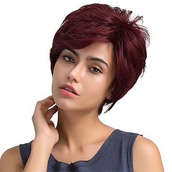 Trendy Women S Human Hair Short Fluffy Wigs Side Swept Bangs Pixie