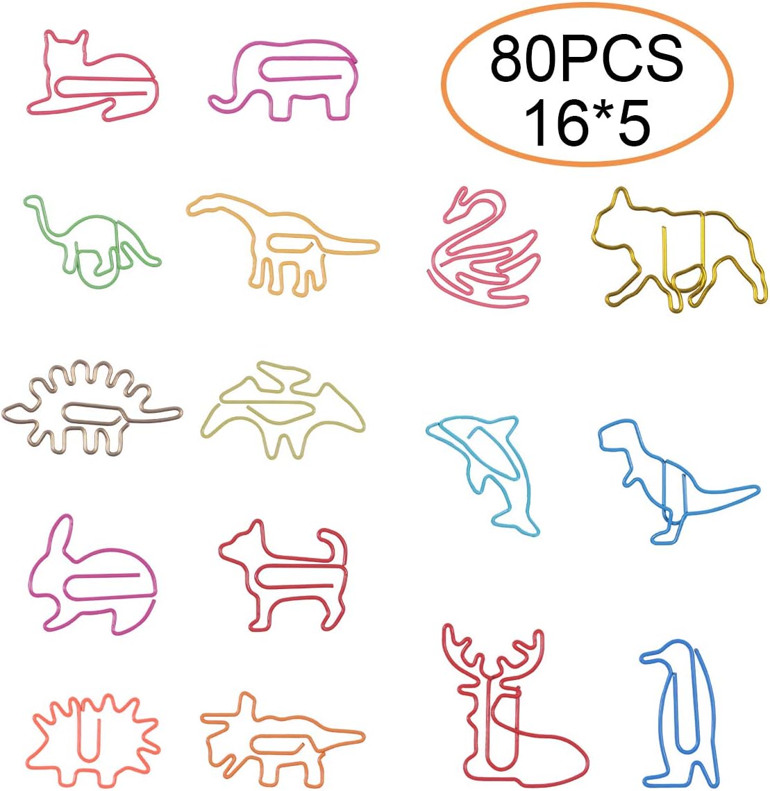 Paper Clips for Kids Animal Shaped Paperclip Fun Paper Clips Assorted Colors Paperclip Coated Paper Clips Bookmark Clips Office Supplies for Document Organizing 80 Counts Cute Paper Clips for Students