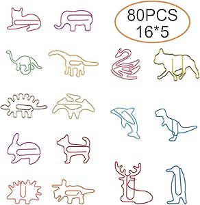 Paper Clips for Kids Animal Shaped Paperclip Fun Paper Clips Assorted Colors Paperclip Coated Paper Clips Bookmark Clips Office Supplies for Document Organizing 80 Counts Cute Paper Clips for Students