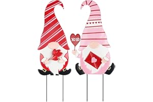 hogardeck Valentines Day Decorations Outdoor, 2 Pcs Metal Gnomes Decorative Garden Stakes for Valentines Day Decor, Yard Sign with XOXO Heart Envelope for Home Outside Lawn Porch Anniversary Wedding