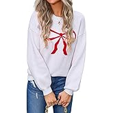 uhbkezy Womens Knitted Pullover Bow Sweater Long Sleeve Crewneck Y2k Casual Bow Top